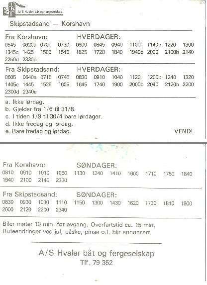 Rutetider for fergen Skipstadsand-Korshavn